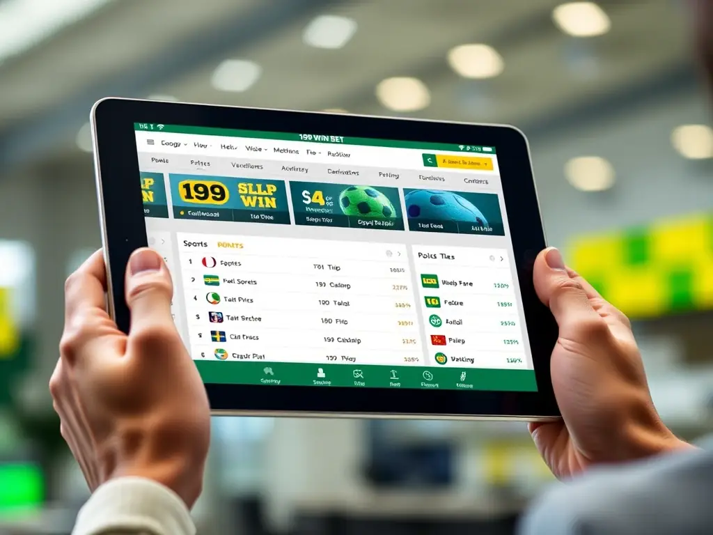 A tablet showcasing the 199 Win Bet app's user-friendly interface, with clear navigation and easy access to various sports and betting options.