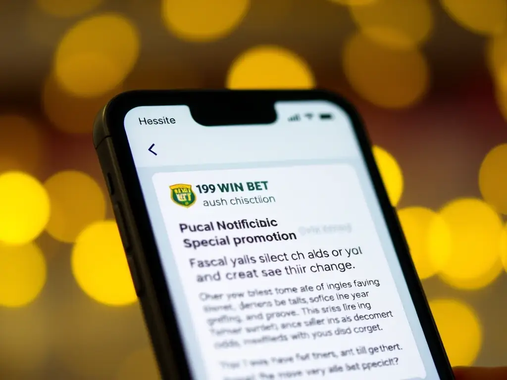 A smartphone displaying a push notification from the 199 Win Bet app, alerting the user to a change in odds or a special promotion.