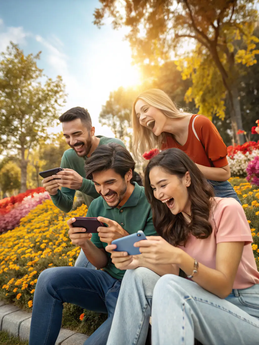 A vibrant image showcasing a diverse group of sports fans excitedly watching a game on their mobile devices, highlighting the accessibility and excitement of betting with 199 Win Bet.